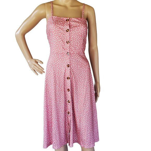 Pink Polka Dot Midi Sundress Women's M Button Front Spaghetti Straps NWT - Picture 4 of 12